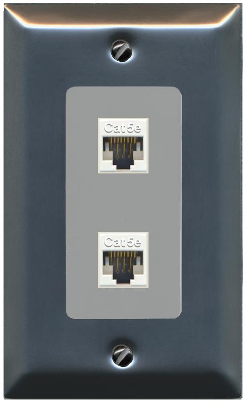 RiteAV 1 Gang Decorative 2 Port Cat5e Wall Plate - 1 Gang [Stainless/Gray]