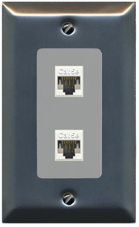RiteAV 1 Gang Decorative 2 Port Cat5e Wall Plate - 1 Gang [Stainless/Gray]