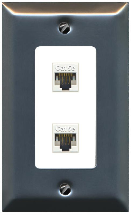 RiteAV 1 Gang Decorative 2 Port Cat5e Wall Plate - 1 Gang [Stainless/White]