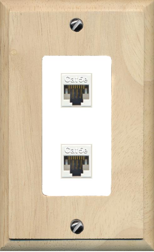 RiteAV 1 Gang Decorative 2 Port Cat5e Wall Plate - 1 Gang [Wood/White]