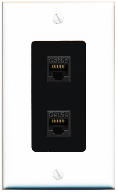 RiteAV 1 Gang Decorative 2 Port Cat5e Wall Plate - 1 Gang [White/Black]