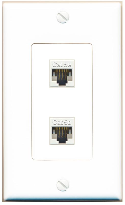 RiteAV 1 Gang Decorative 2 Port Cat5e Wall Plate - 1 Gang [White]
