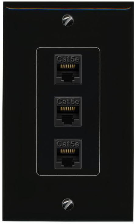 RiteAV 1 Gang Decorative 3 Port Cat5e Wall Plate - 1 Gang [Black/Black]