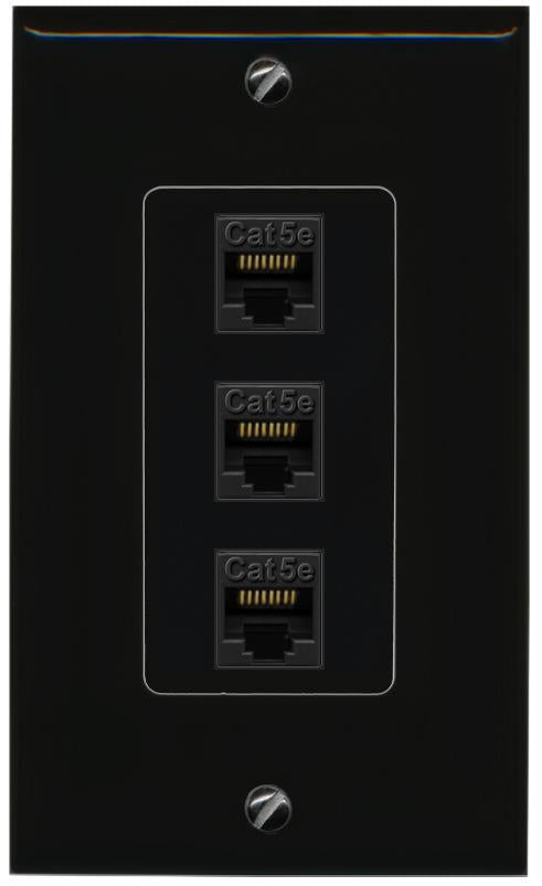 RiteAV 1 Gang Decorative 3 Port Cat5e Wall Plate - 1 Gang [Black/Black]