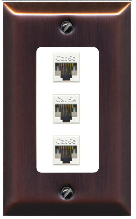 RiteAV 1 Gang Decorative 3 Port Cat5e Wall Plate - 1 Gang [Brushed-Copper/White]