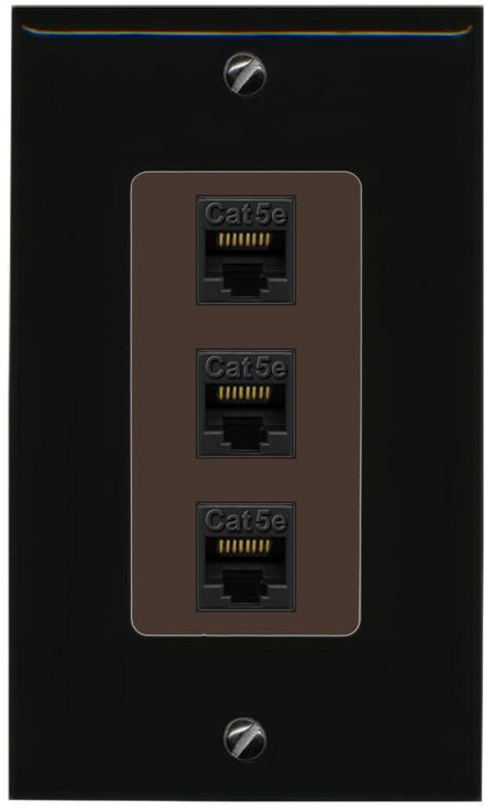 RiteAV 1 Gang Decorative 3 Port Cat5e Wall Plate - 1 Gang [Black/Brown]
