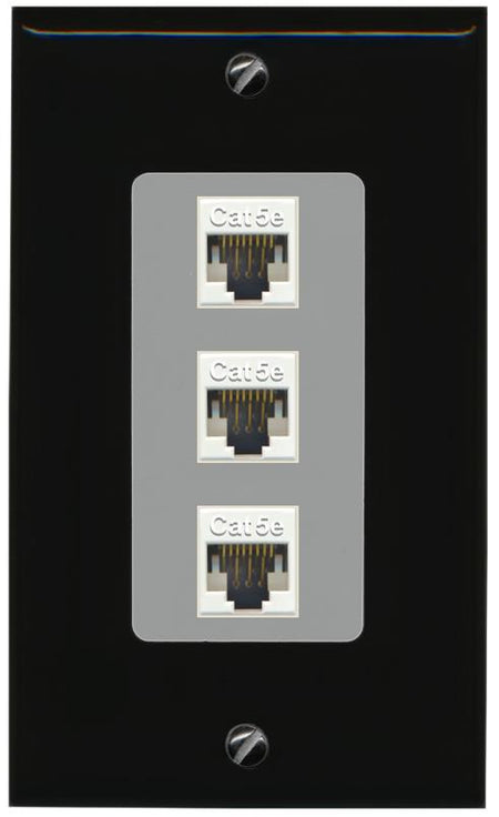 RiteAV 1 Gang Decorative 3 Port Cat5e Wall Plate - 1 Gang [Black/Gray]