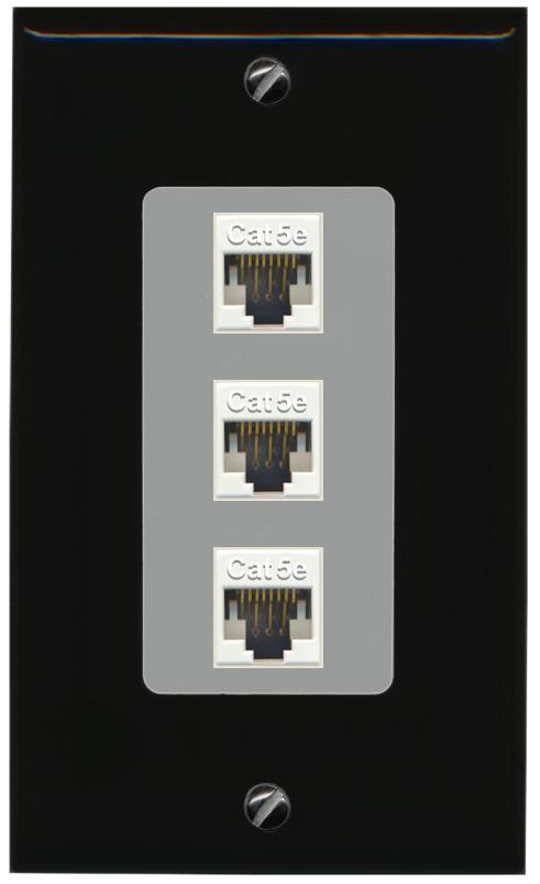 RiteAV 1 Gang Decorative 3 Port Cat5e Wall Plate - 1 Gang [Black/Gray]