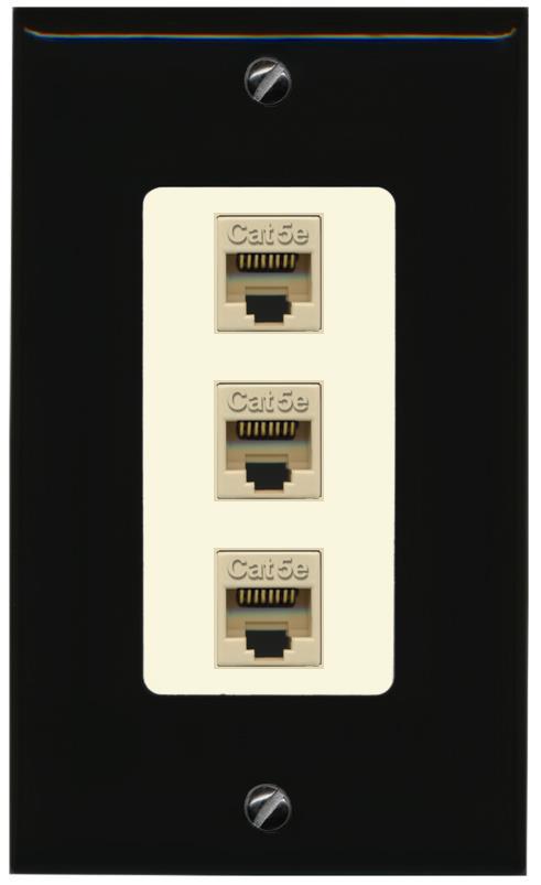 RiteAV 1 Gang Decorative 3 Port Cat5e Wall Plate - 1 Gang [Black/Light-Almond]