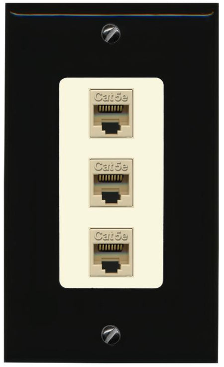 RiteAV 1 Gang Decorative 3 Port Cat5e Wall Plate - 1 Gang [Black/Light-Almond]