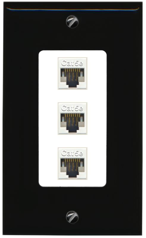 RiteAV 1 Gang Decorative 3 Port Cat5e Wall Plate - 1 Gang [Black/White]