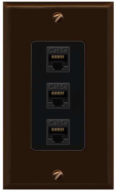 RiteAV 1 Gang Decorative 3 Port Cat5e Wall Plate - 1 Gang [Brown/Black]