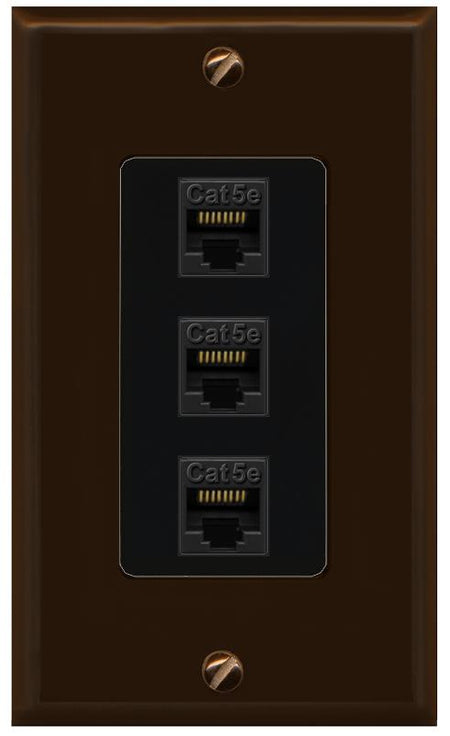 RiteAV 1 Gang Decorative 3 Port Cat5e Wall Plate - 1 Gang [Brown/Black]