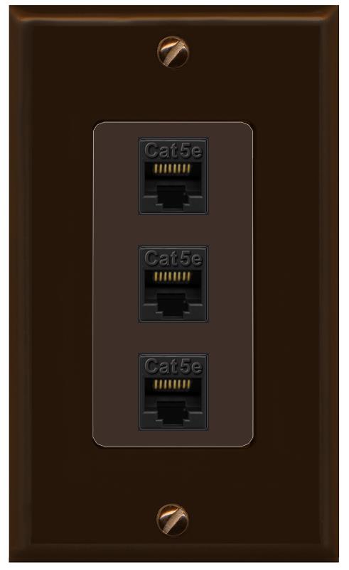 RiteAV 1 Gang Decorative 3 Port Cat5e Wall Plate - 1 Gang [Brown/Brown]