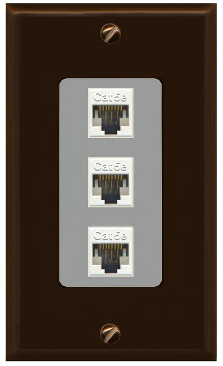 RiteAV 1 Gang Decorative 3 Port Cat5e Wall Plate - 1 Gang [Brown/Gray]