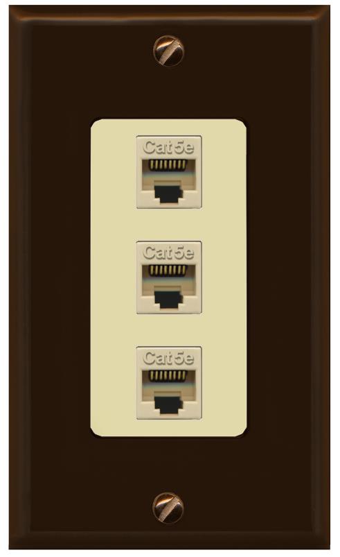RiteAV 1 Gang Decorative 3 Port Cat5e Wall Plate - 1 Gang [Brown/Ivory]