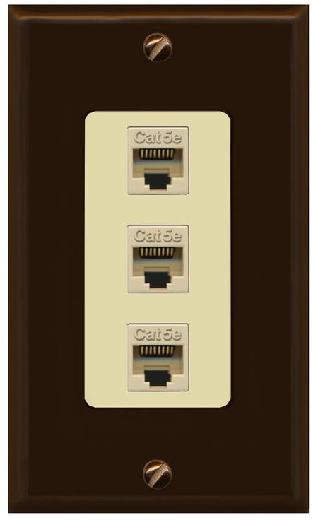 RiteAV 1 Gang Decorative 3 Port Cat5e Wall Plate - 1 Gang [Brown/Ivory]