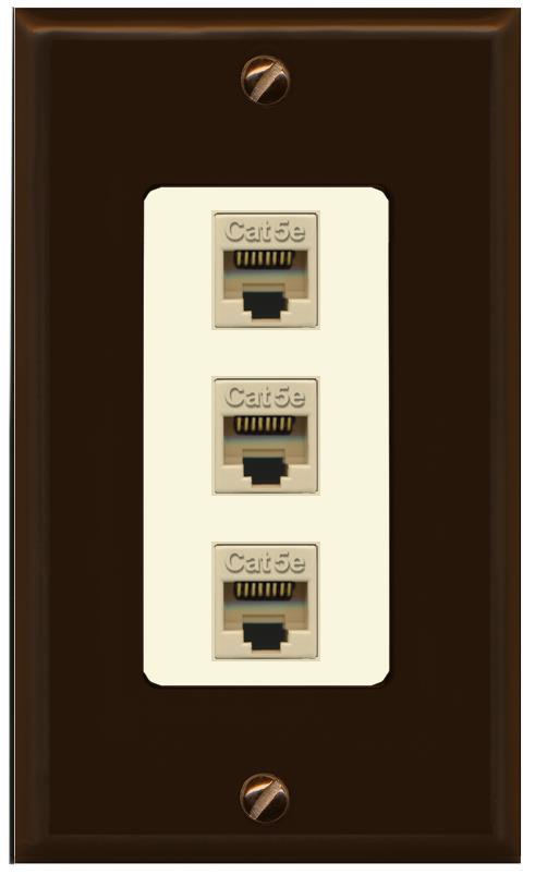 RiteAV 1 Gang Decorative 3 Port Cat5e Wall Plate - 1 Gang [Brown/Light-Almond]