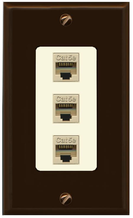 RiteAV 1 Gang Decorative 3 Port Cat5e Wall Plate - 1 Gang [Brown/Light-Almond]