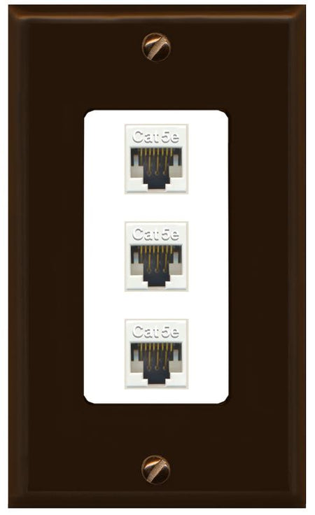 RiteAV 1 Gang Decorative 3 Port Cat5e Wall Plate - 1 Gang [Brown/White]