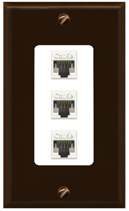 RiteAV 1 Gang Decorative 3 Port Cat5e Wall Plate - 1 Gang [Brown/White]