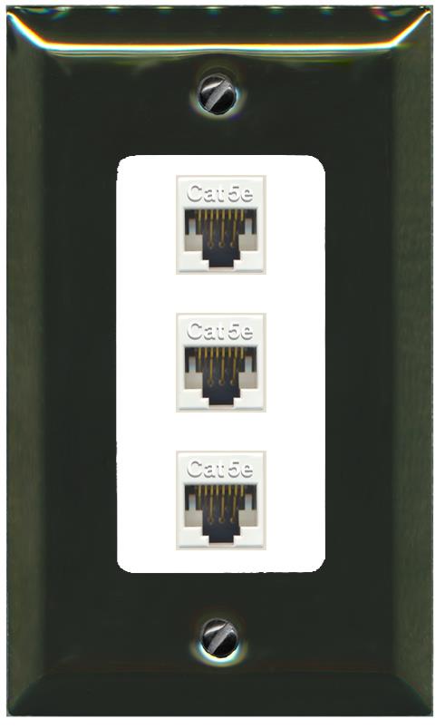 RiteAV 1 Gang Decorative 3 Port Cat5e Wall Plate - 1 Gang [Brass/White]