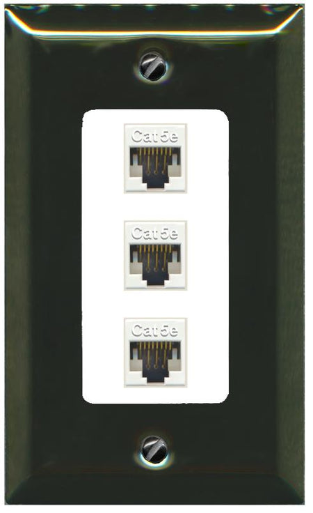 RiteAV 1 Gang Decorative 3 Port Cat5e Wall Plate - 1 Gang [Brass/White]