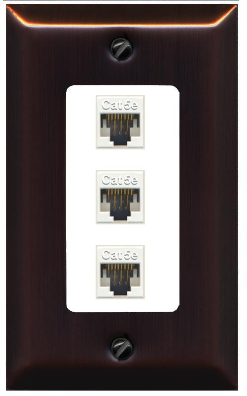 RiteAV 1 Gang Decorative 3 Port Cat5e Wall Plate - 1 Gang [Bronze/White]