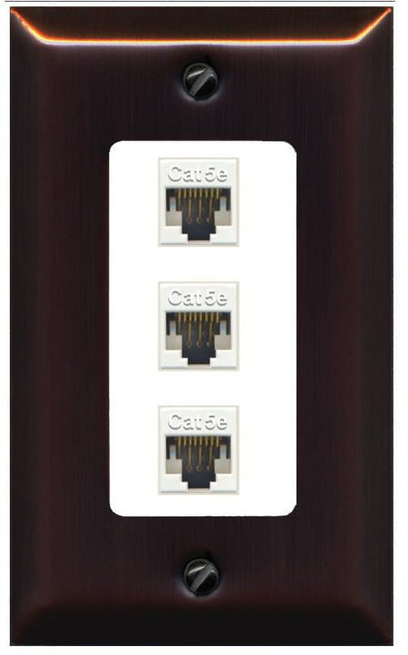 RiteAV 1 Gang Decorative 3 Port Cat5e Wall Plate - 1 Gang [Bronze/White]