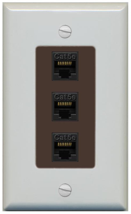 RiteAV 1 Gang Decorative 3 Port Cat5e Wall Plate - 1 Gang [Gray/Brown]