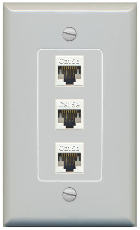 RiteAV 1 Gang Decorative 3 Port Cat5e Wall Plate - 1 Gang [Gray/Gray]