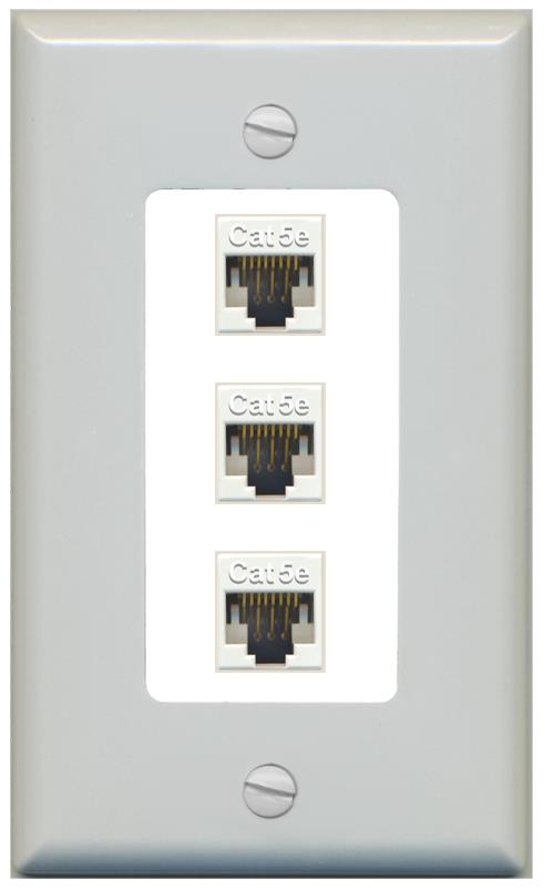 RiteAV 1 Gang Decorative 3 Port Cat5e Wall Plate - 1 Gang [Gray/White]