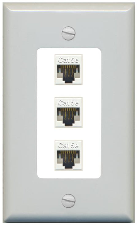RiteAV 1 Gang Decorative 3 Port Cat5e Wall Plate - 1 Gang [Gray/White]