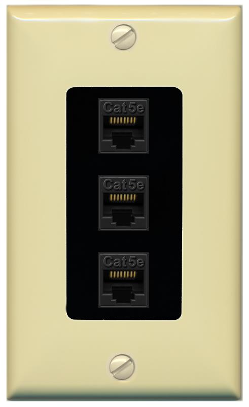 RiteAV 1 Gang Decorative 3 Port Cat5e Wall Plate - 1 Gang [Ivory/Black]