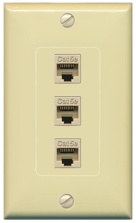 RiteAV 1 Gang Decorative 3 Port Cat5e Wall Plate - 1 Gang [Ivory/Ivory]