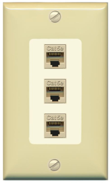 RiteAV 1 Gang Decorative 3 Port Cat5e Wall Plate - 1 Gang [Ivory/Light-Almond]