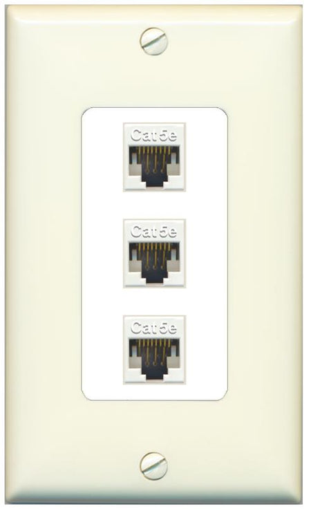 RiteAV 1 Gang Decorative 3 Port Cat5e Wall Plate - 1 Gang [Light-Almond/White]