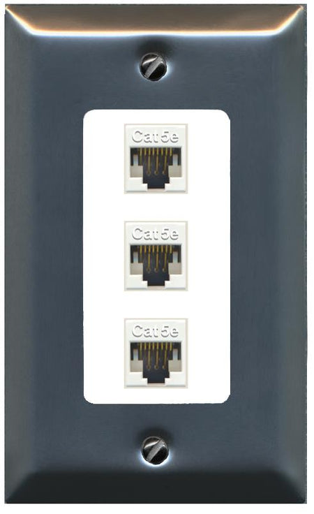 RiteAV 1 Gang Decorative 3 Port Cat5e Wall Plate - 1 Gang [Brushed-Nickel/White]