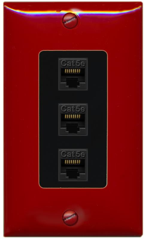 RiteAV 1 Gang Decorative 3 Port Cat5e Wall Plate - 1 Gang [Red/Black]