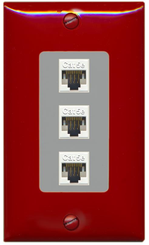 RiteAV 1 Gang Decorative 3 Port Cat5e Wall Plate - 1 Gang [Red/Gray]