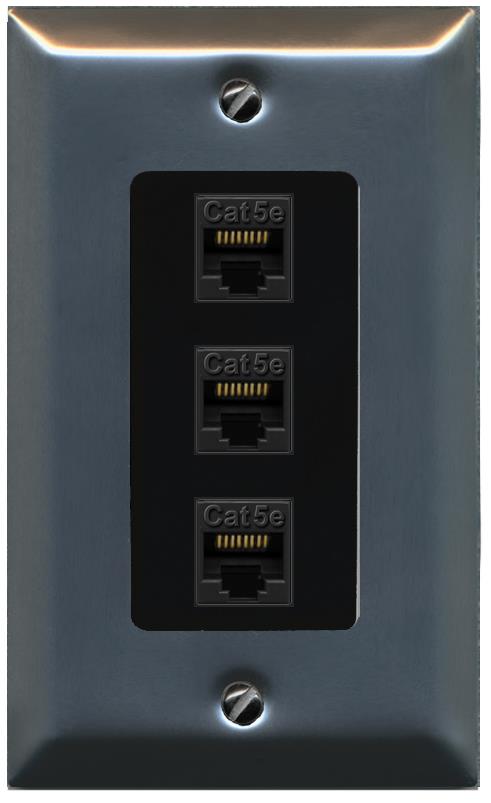 RiteAV 1 Gang Decorative 3 Port Cat5e Wall Plate - 1 Gang [Stainless/Black]