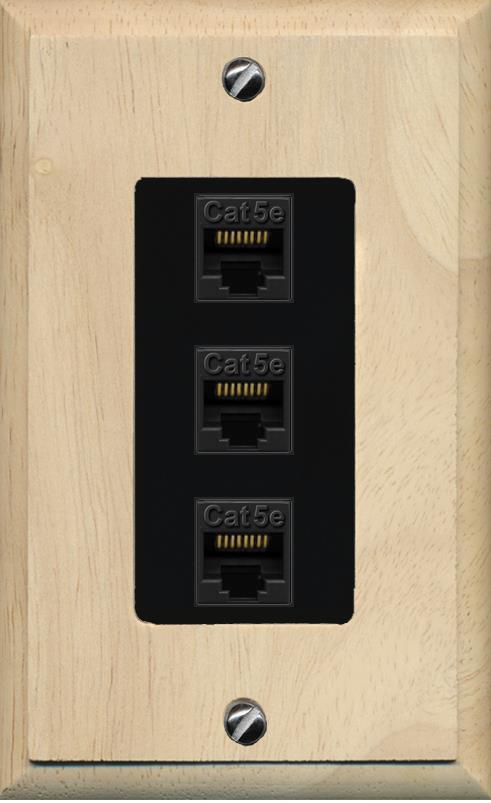 RiteAV 1 Gang Decorative 3 Port Cat5e Wall Plate - 1 Gang [Wood/Black]