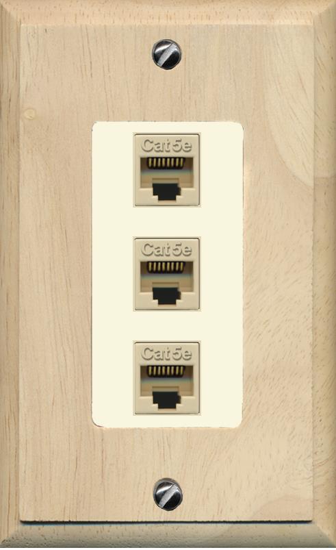 RiteAV 1 Gang Decorative 3 Port Cat5e Wall Plate - 1 Gang [Wood/Light-Almond]
