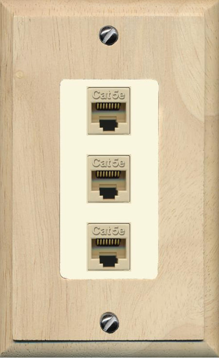 RiteAV 1 Gang Decorative 3 Port Cat5e Wall Plate - 1 Gang [Wood/Light-Almond]