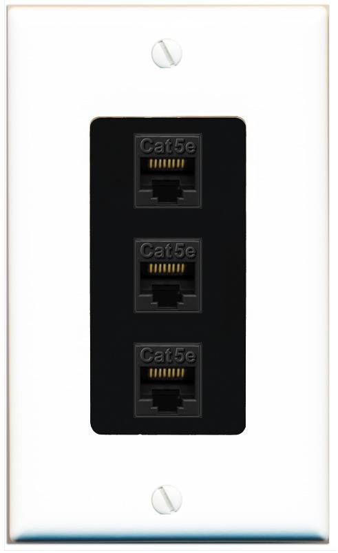 RiteAV 1 Gang Decorative 3 Port Cat5e Wall Plate - 1 Gang [White/Black]