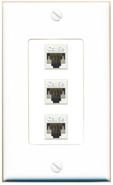 RiteAV 1 Gang Decorative 3 Port Cat5e Wall Plate - 1 Gang [White]