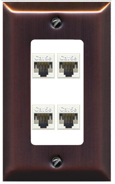 RiteAV 1 Gang Decorative 4 Port Cat5e Wall Plate - 1 Gang [Brushed-Copper/White]