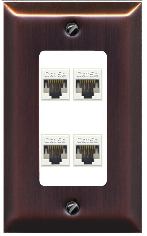 RiteAV 1 Gang Decorative 4 Port Cat5e Wall Plate - 1 Gang [Brushed-Copper/White]