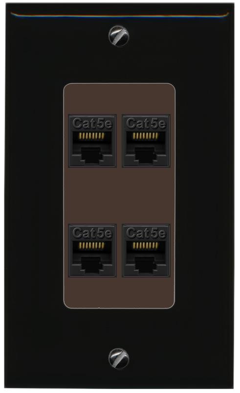 RiteAV 1 Gang Decorative 4 Port Cat5e Wall Plate - 1 Gang [Black/Brown]