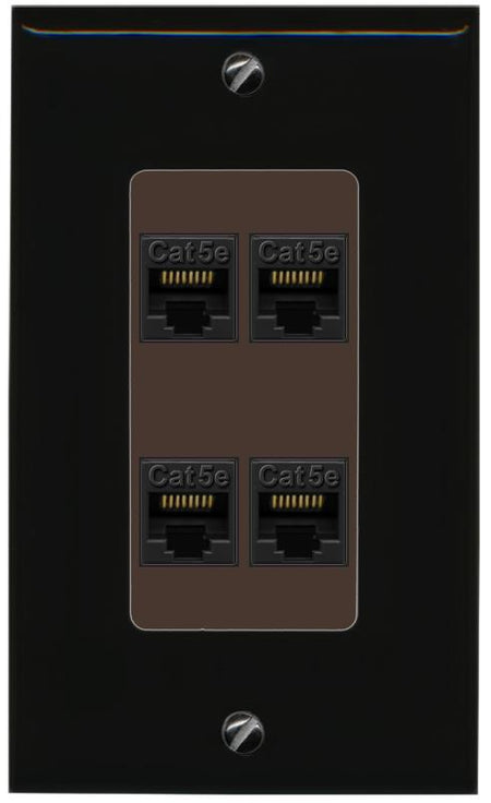 RiteAV 1 Gang Decorative 4 Port Cat5e Wall Plate - 1 Gang [Black/Brown]